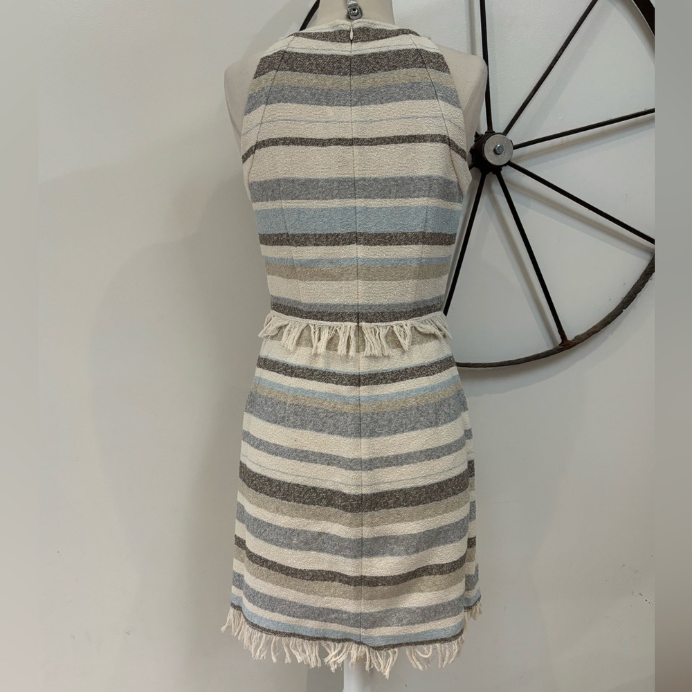 Tory Burch Jane stripe light blue woven sleeveless fringe sheath dress 6 $325 - Picture 6 of 11